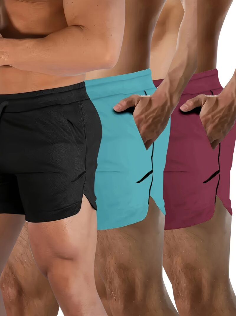 Men's 3pcs Quick-Dry Athletic Shorts with Zippered Pockets - Image 5