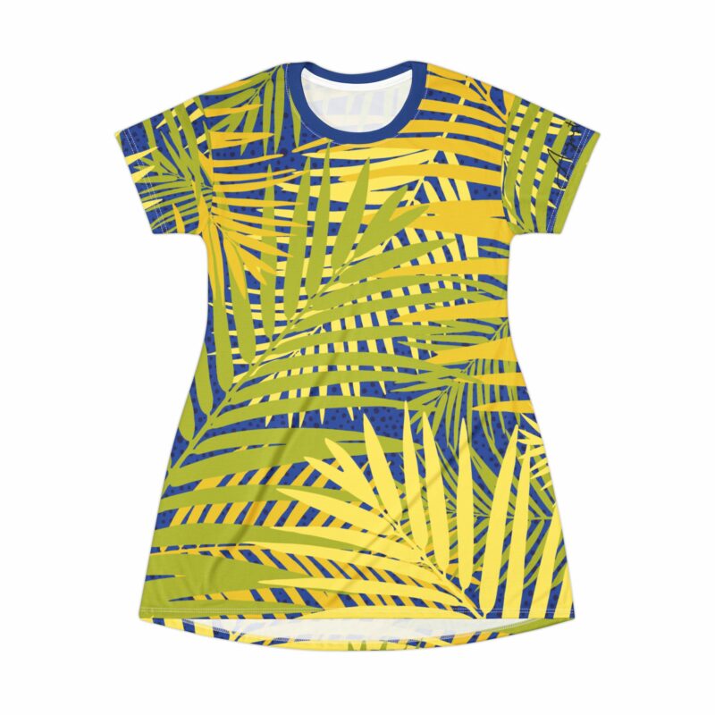 Tropical Vibes T-Shirt Dress - Casual Summer Style with Palm Leaf Design