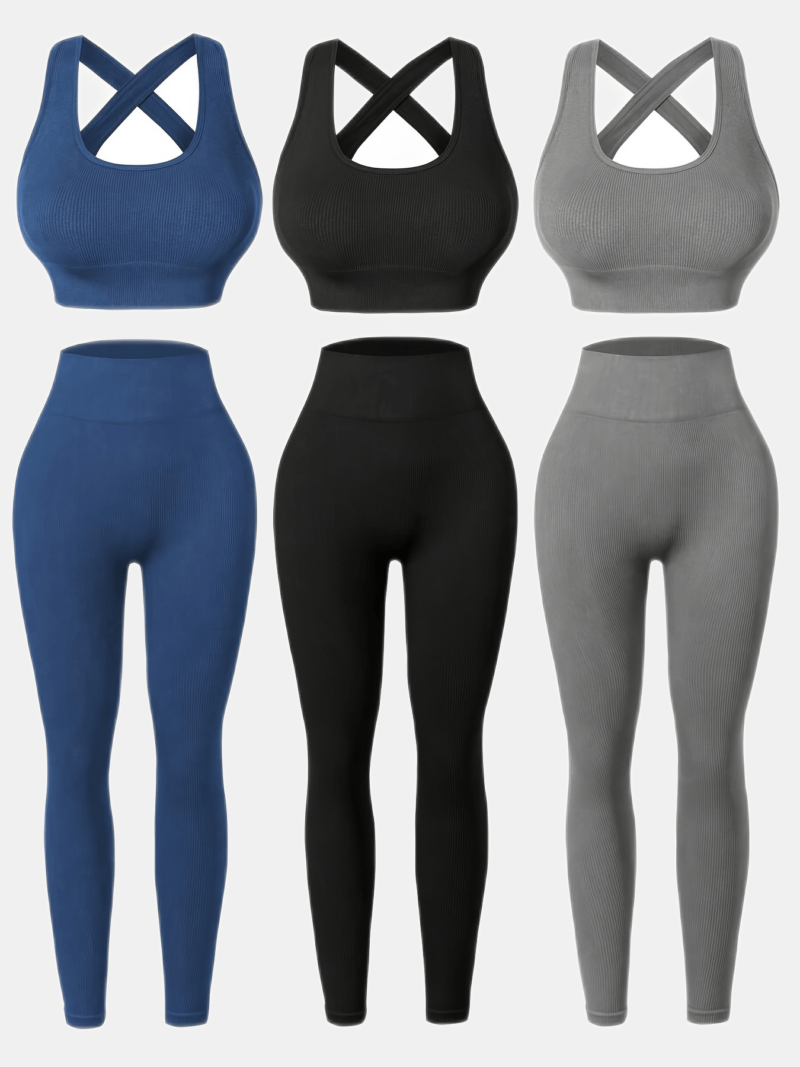 3pack High-Waisted Women's Yoga Leggings Set with Seamless, Breathable Fabric and Built-In Bra for All-Season Wear - Image 10