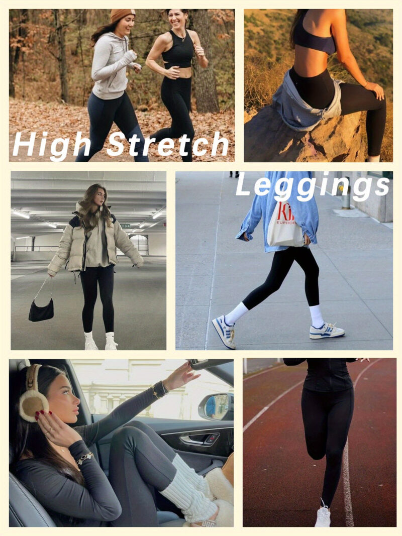 Five-pack women's yoga pants with side pockets leggings, solid color high-waisted soft yoga pants, tummy-tightening and slimming, suitable for exercise and running, a must-have for the gym. - Image 2