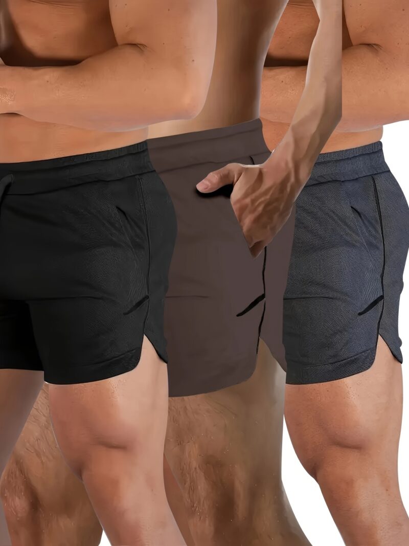 Men's 3pcs Quick-Dry Athletic Shorts with Zippered Pockets - Image 4