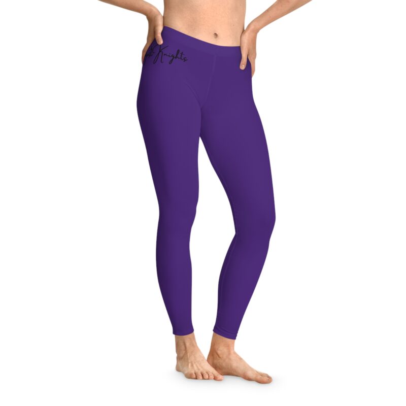 Custom Purple Stretchy Leggings - Knights & Angels Design - Image 3