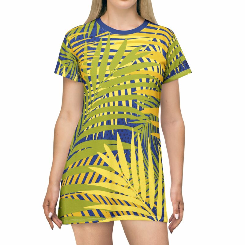 Tropical Vibes T-Shirt Dress - Casual Summer Style with Palm Leaf Design - Image 3