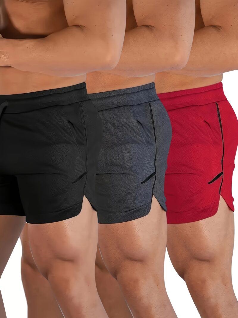 Men's 3pcs Quick-Dry Athletic Shorts with Zippered Pockets - Image 8