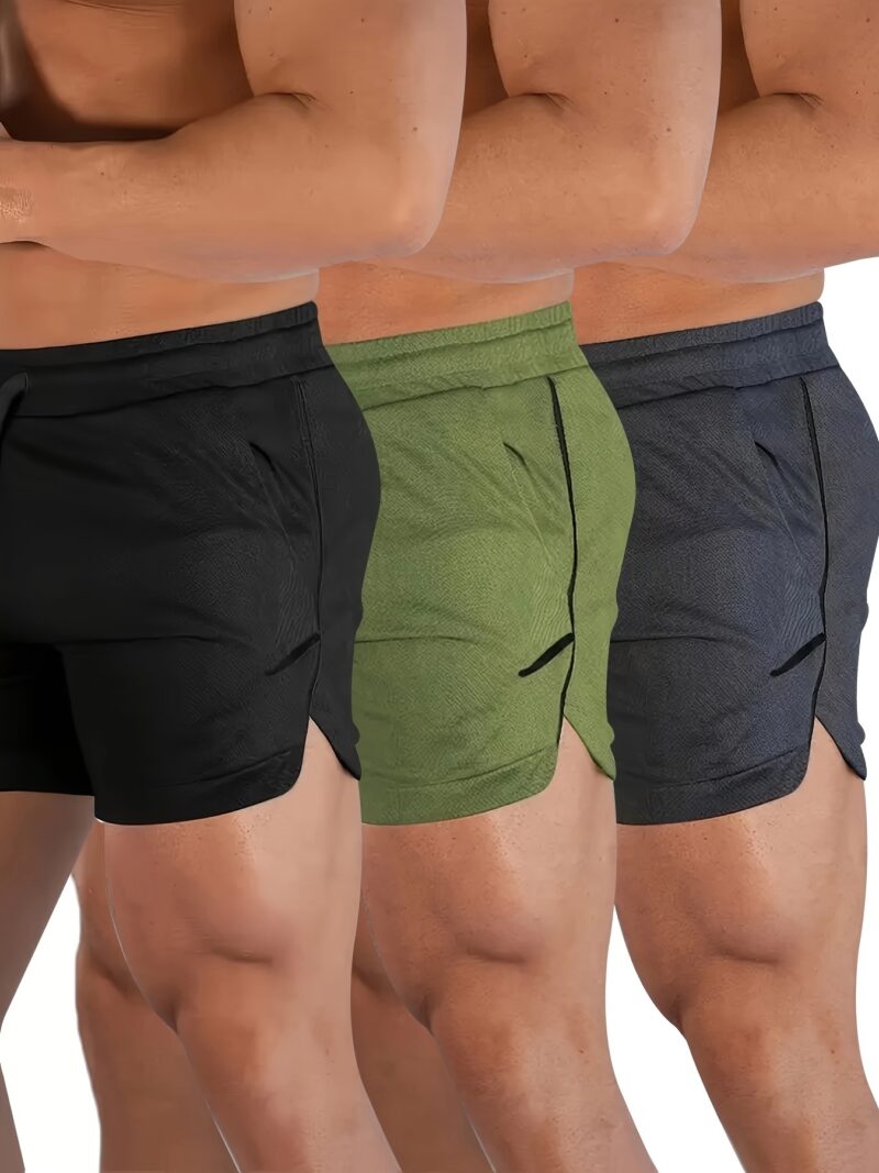 Men's 3pcs Quick-Dry Athletic Shorts with Zippered Pockets