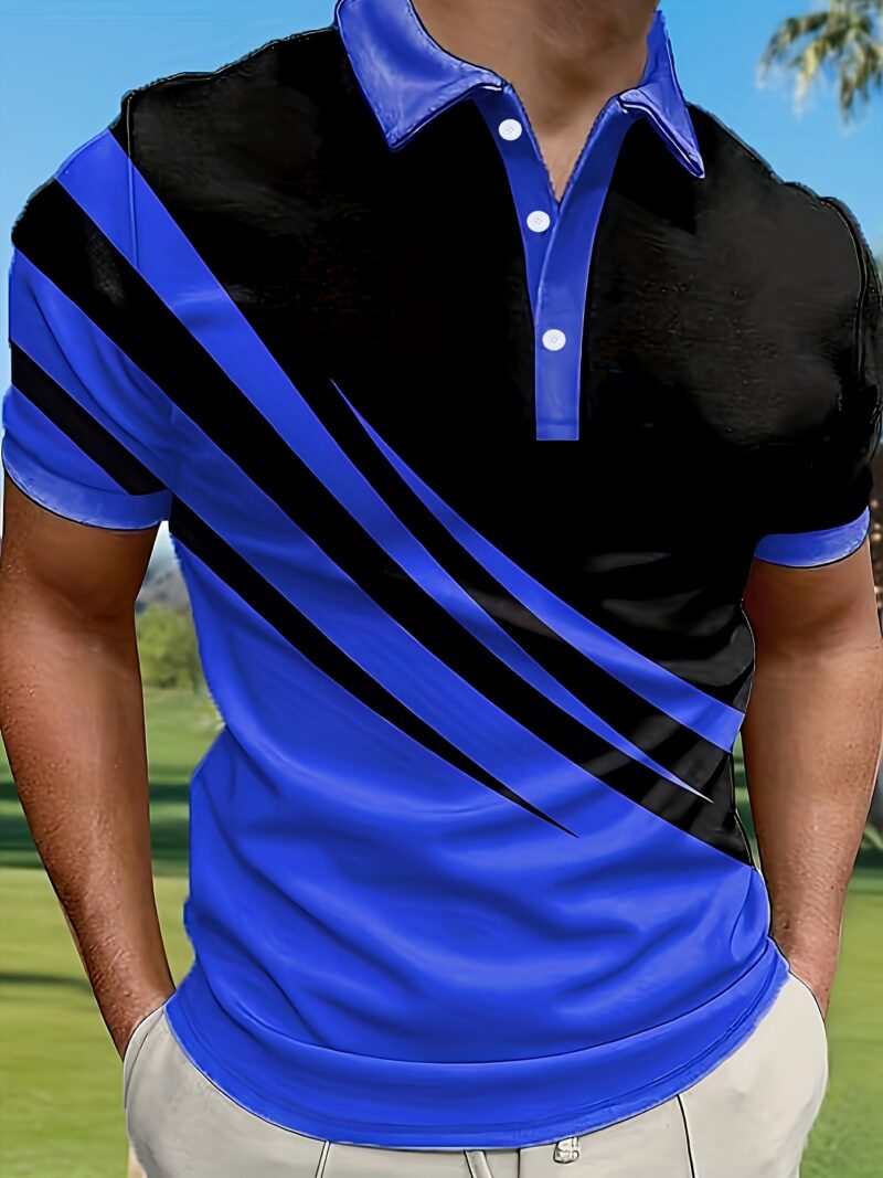 Stylish Mens Color Block Short Sleeve Lapel Shirt - Image 5