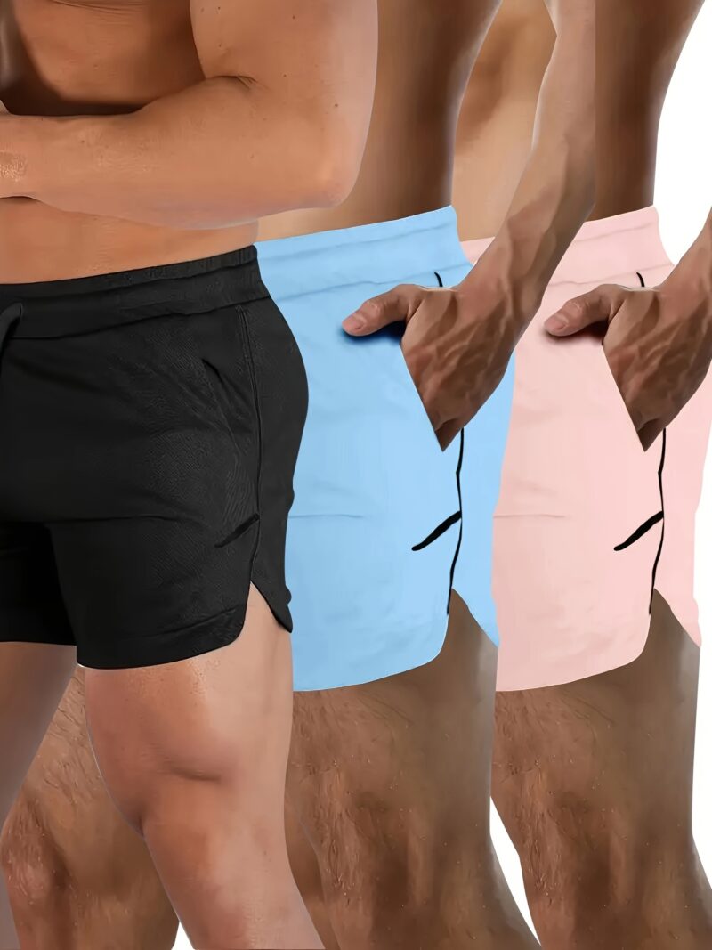 Men's 3pcs Quick-Dry Athletic Shorts with Zippered Pockets - Image 9