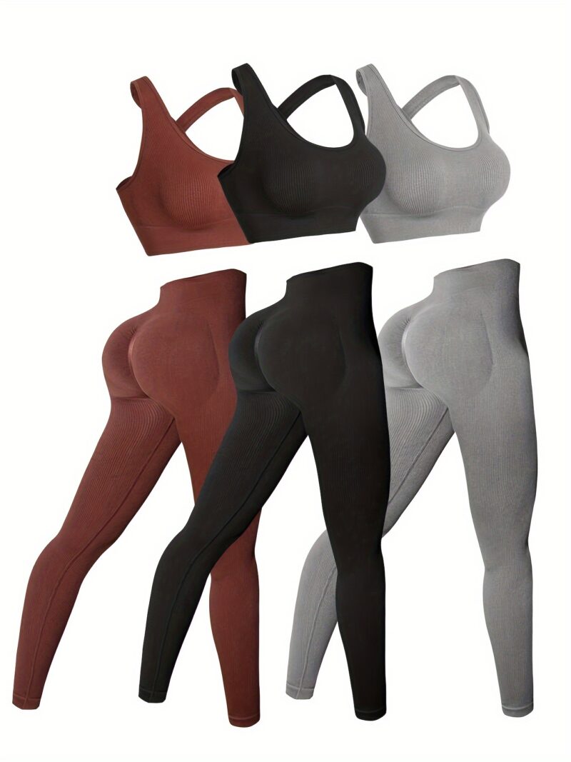 3pack High-Waisted Women's Yoga Leggings Set with Seamless, Breathable Fabric and Built-In Bra for All-Season Wear - Image 6