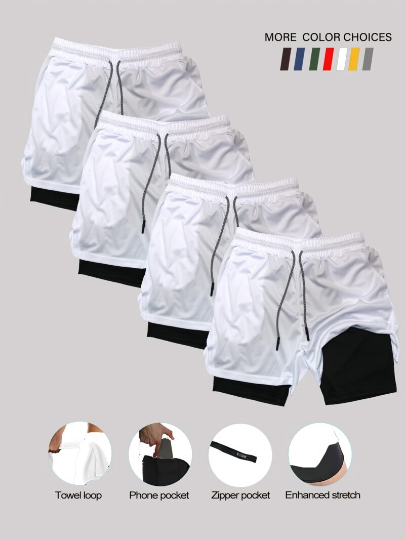 [Breathable Double-Layer Shorts] 4pcs Quick-Dry Breathable Double-Layer Shorts Ideal for Gym, Running, Hiking, and Everyday Activities - Image 10