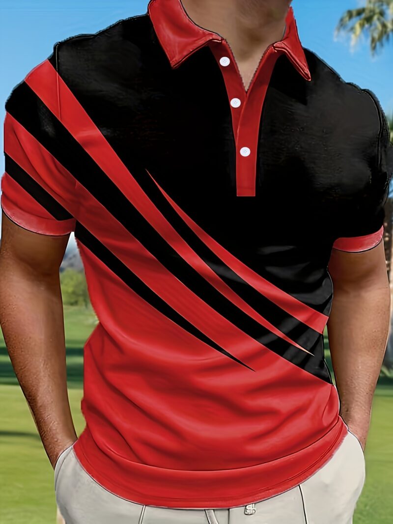 Stylish Mens Color Block Short Sleeve Lapel Shirt - Image 2