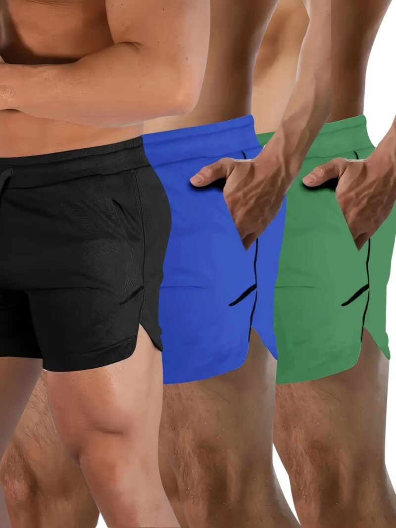 Men's 3pcs Quick-Dry Athletic Shorts with Zippered Pockets - Image 6