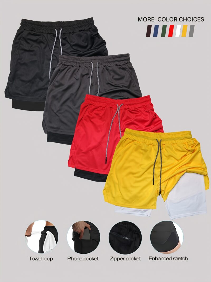 [Breathable Double-Layer Shorts] 4pcs Quick-Dry Breathable Double-Layer Shorts Ideal for Gym, Running, Hiking, and Everyday Activities - Image 7