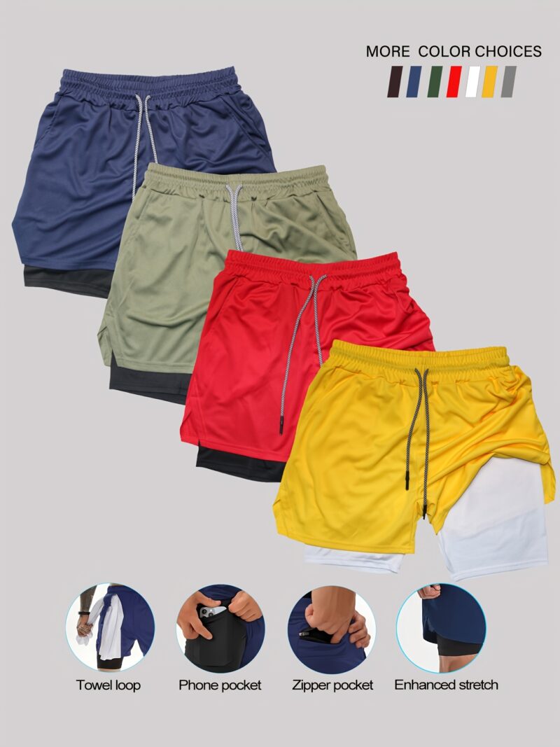 [Breathable Double-Layer Shorts] 4pcs Quick-Dry Breathable Double-Layer Shorts Ideal for Gym, Running, Hiking, and Everyday Activities - Image 2