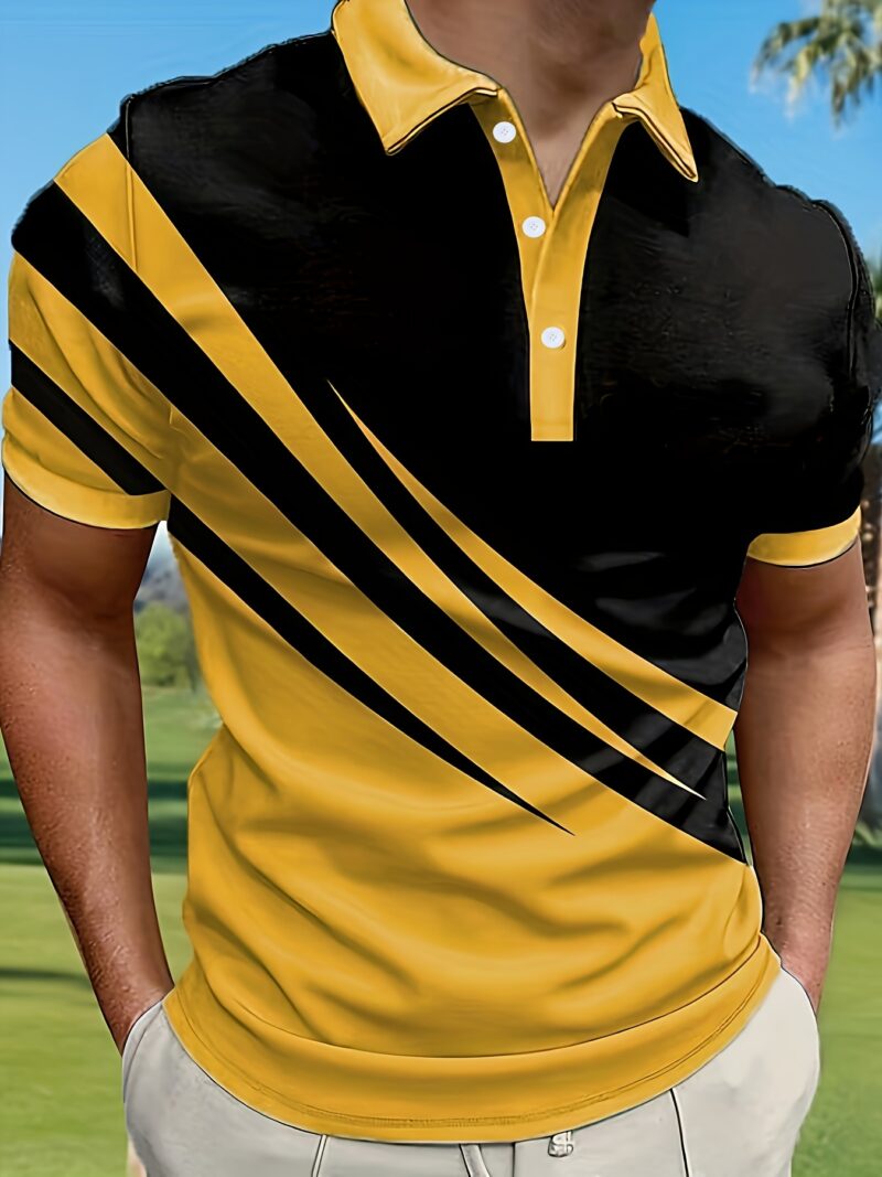 Stylish Mens Color Block Short Sleeve Lapel Shirt - Image 4