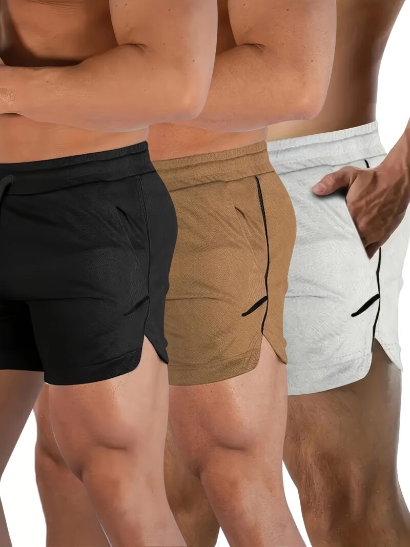 Men's 3pcs Quick-Dry Athletic Shorts with Zippered Pockets - Image 3