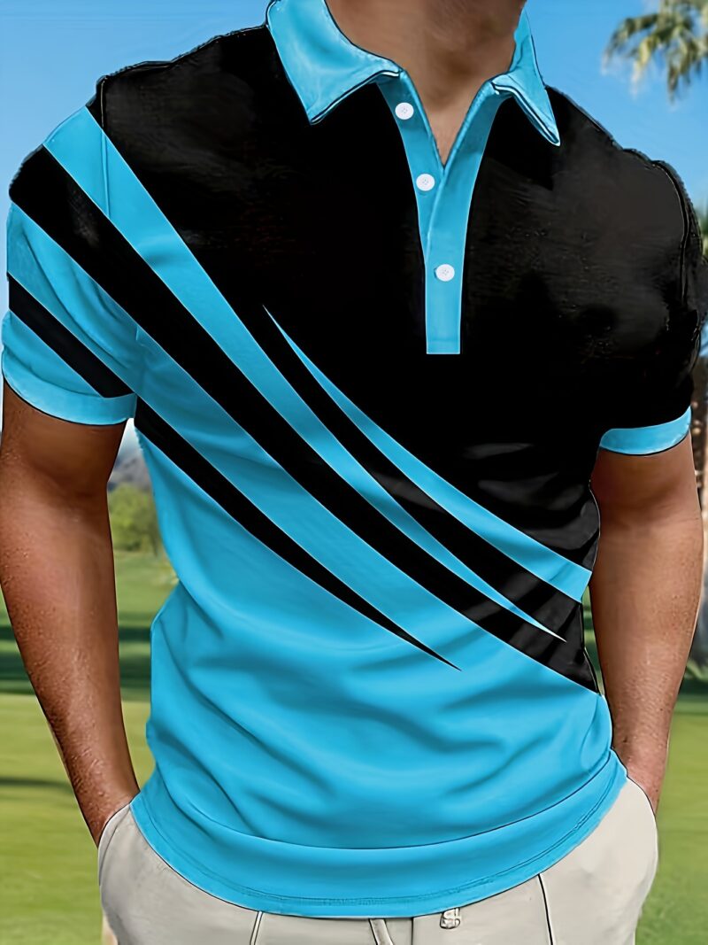 Stylish Mens Color Block Short Sleeve Lapel Shirt