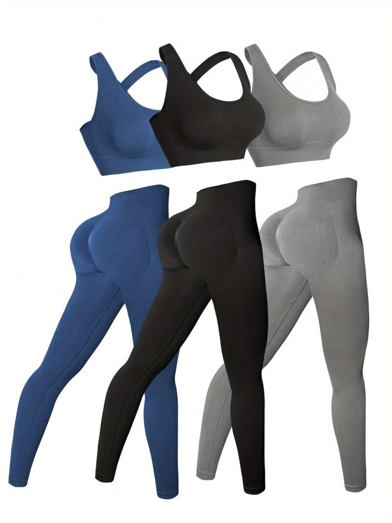 3pack High-Waisted Women's Yoga Leggings Set with Seamless, Breathable Fabric and Built-In Bra for All-Season Wear - Image 7