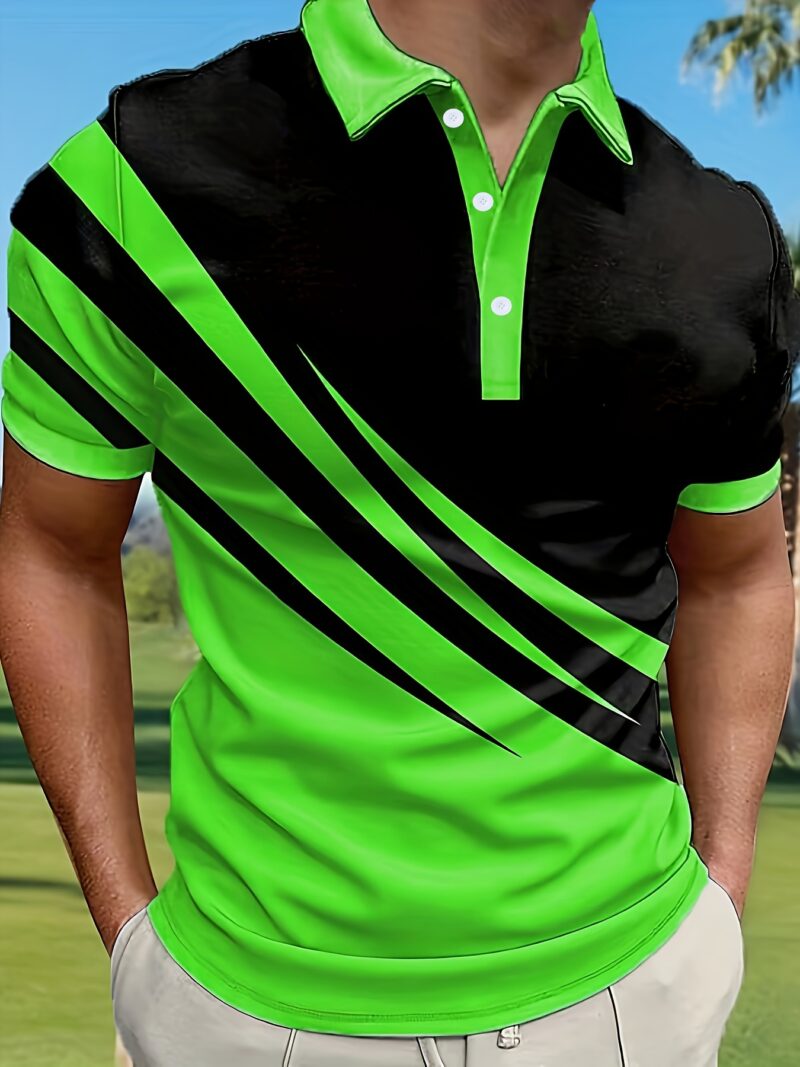 Stylish Mens Color Block Short Sleeve Lapel Shirt - Image 3