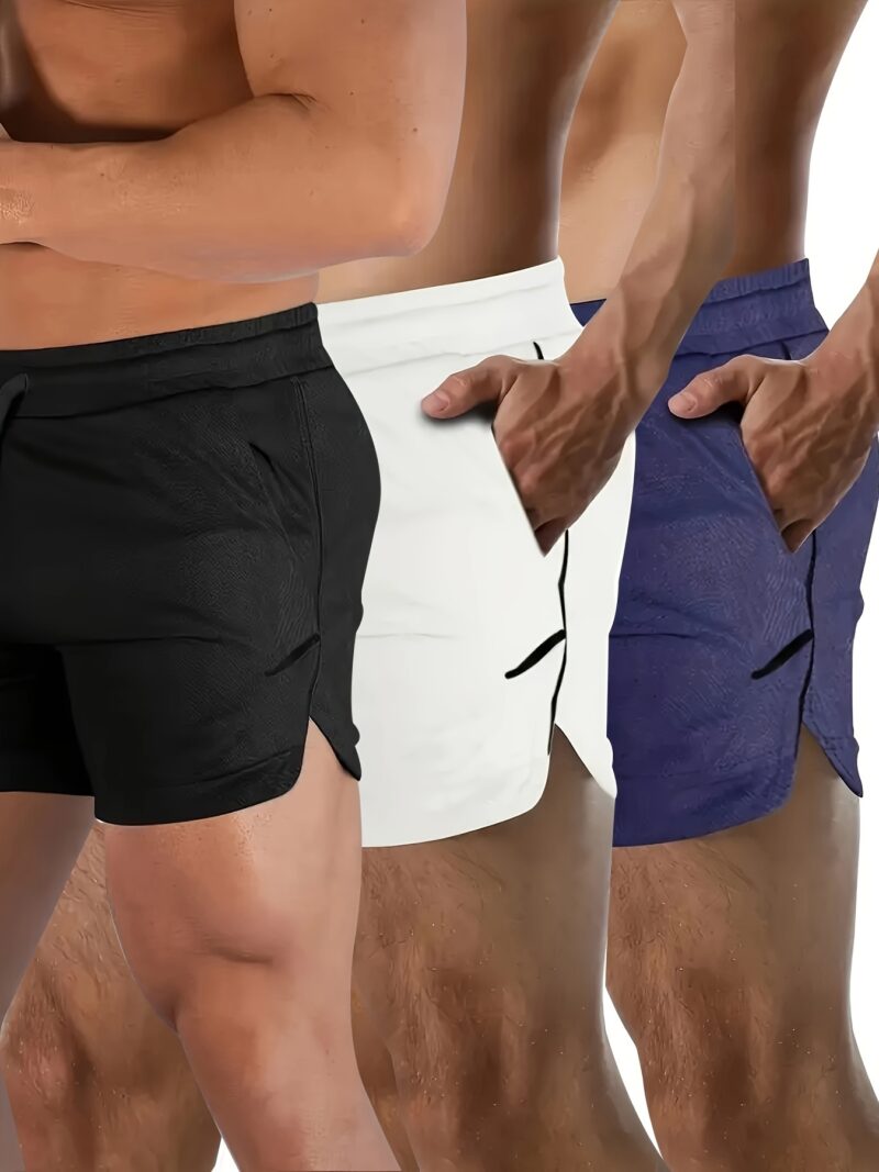 Men's 3pcs Quick-Dry Athletic Shorts with Zippered Pockets - Image 7