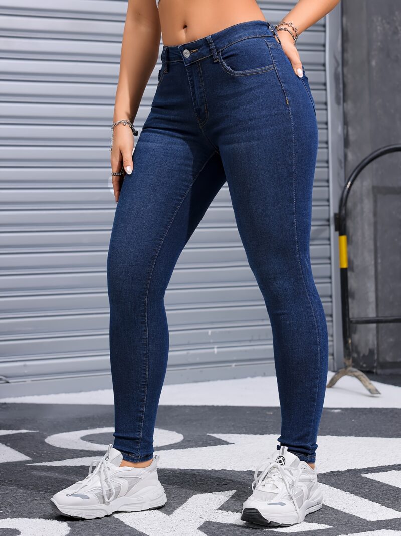 Women'S Deep Blue Stretchy Skinny Jeans - Image 3