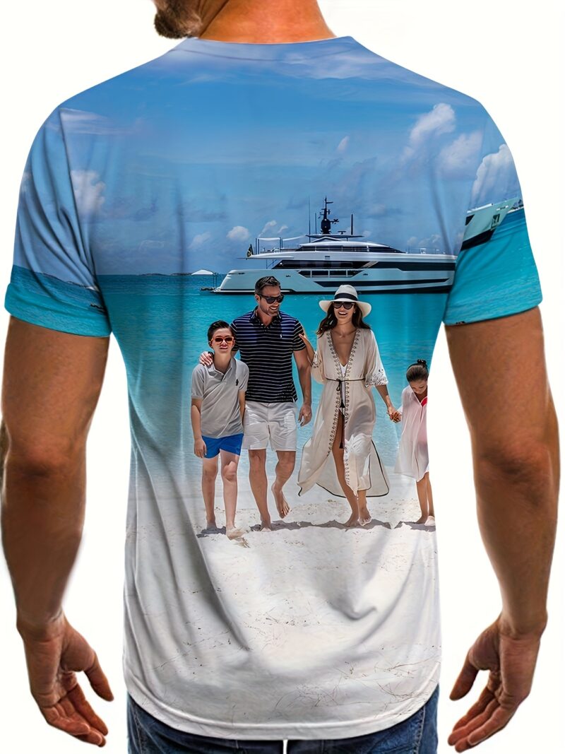 Customizable 3D Photo T-Shirt for Men & Women, Crew Neck, Casual Polyester Knit - Image 2