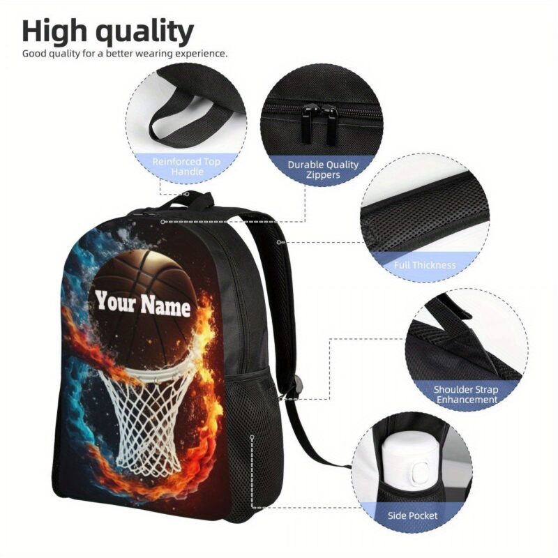 [Customizable Large Capacity Backpack] Hoops Personalized Basketball Flame Backpack - Image 5