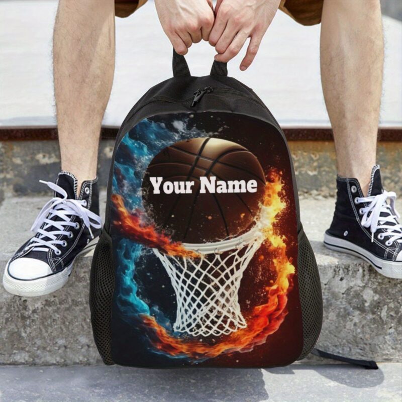 [Customizable Large Capacity Backpack] Hoops Personalized Basketball Flame Backpack - Image 8