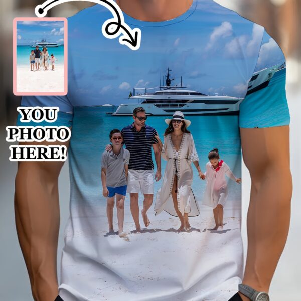 Customizable 3D Photo T-Shirt for Men & Women, Crew Neck, Casual Polyester Knit